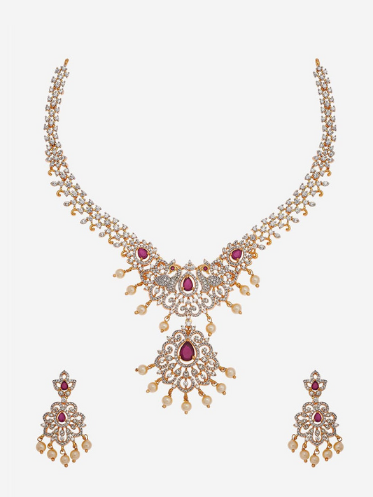 Ruby Gold-Plated Party Zircon Jewellery Set