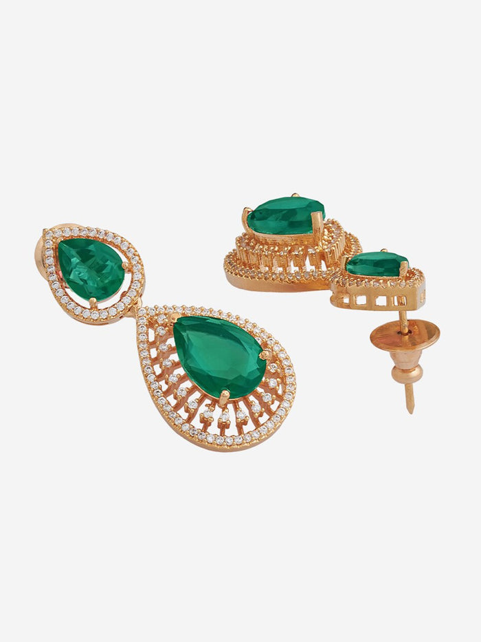 Gold Plated Cubic Zirconia Studded Necklace & Earrings