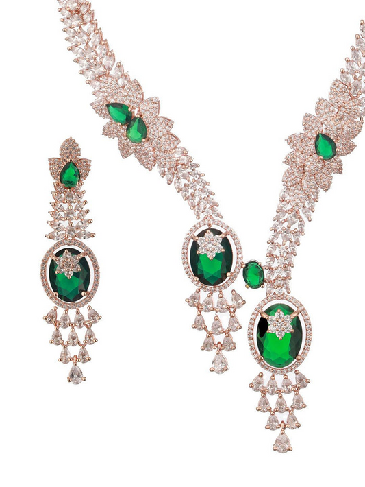 Rose Gold-Plated Cubic Zirconia Studded Jewellery Set