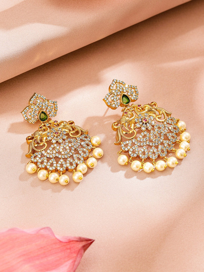 24K Gold Plated Ruby & Emerald Cubic Zirconia Studded Traditional Jewelry Set