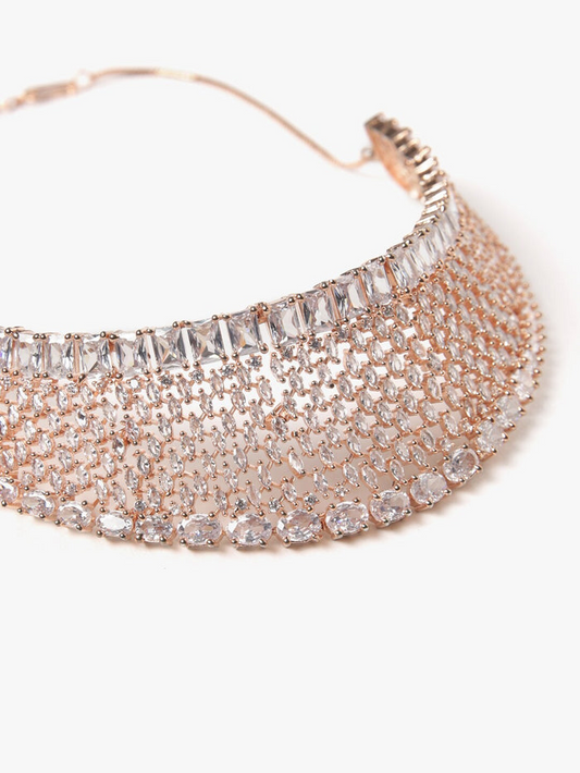 Rose Gold-Plated American Diamond-Studded Jewellery Set