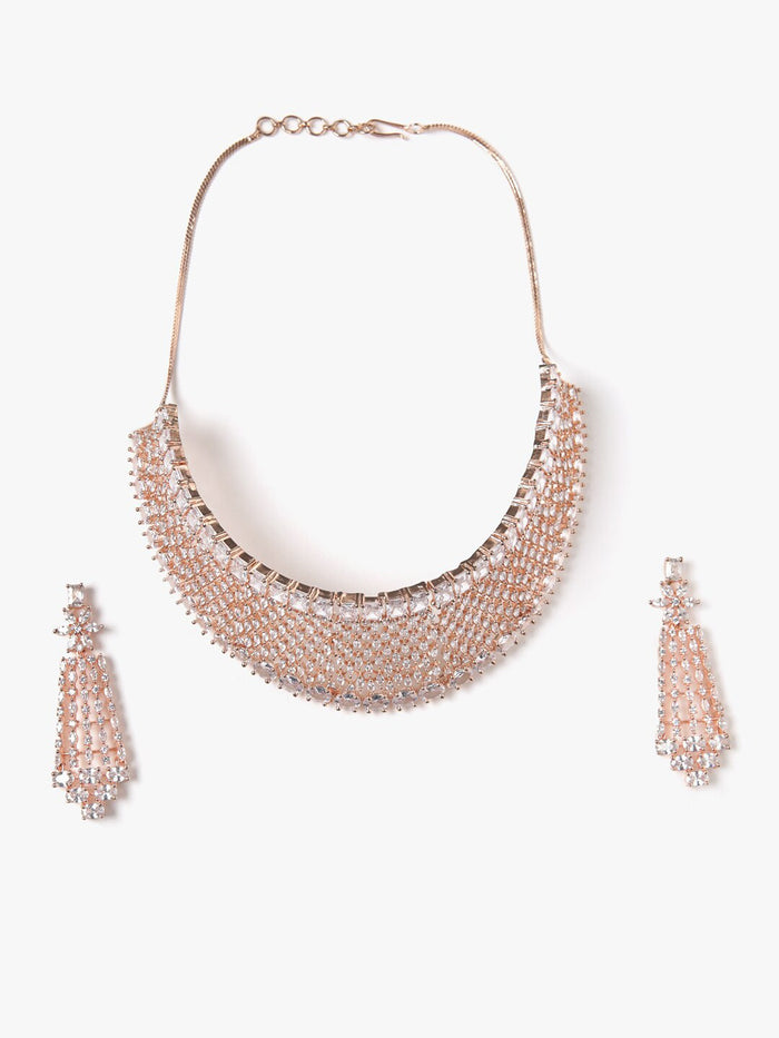 Rose Gold-Plated American Diamond-Studded Jewellery Set