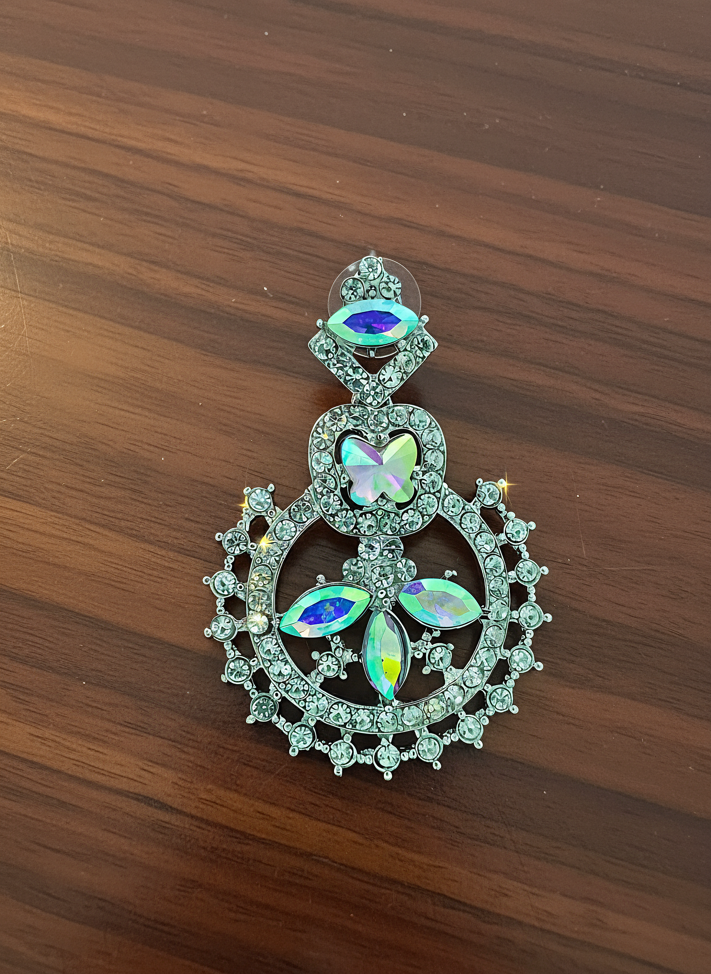 ✨ Rhodium Rainbow Stone Necklace Set – Premium Party Wear Jewelry