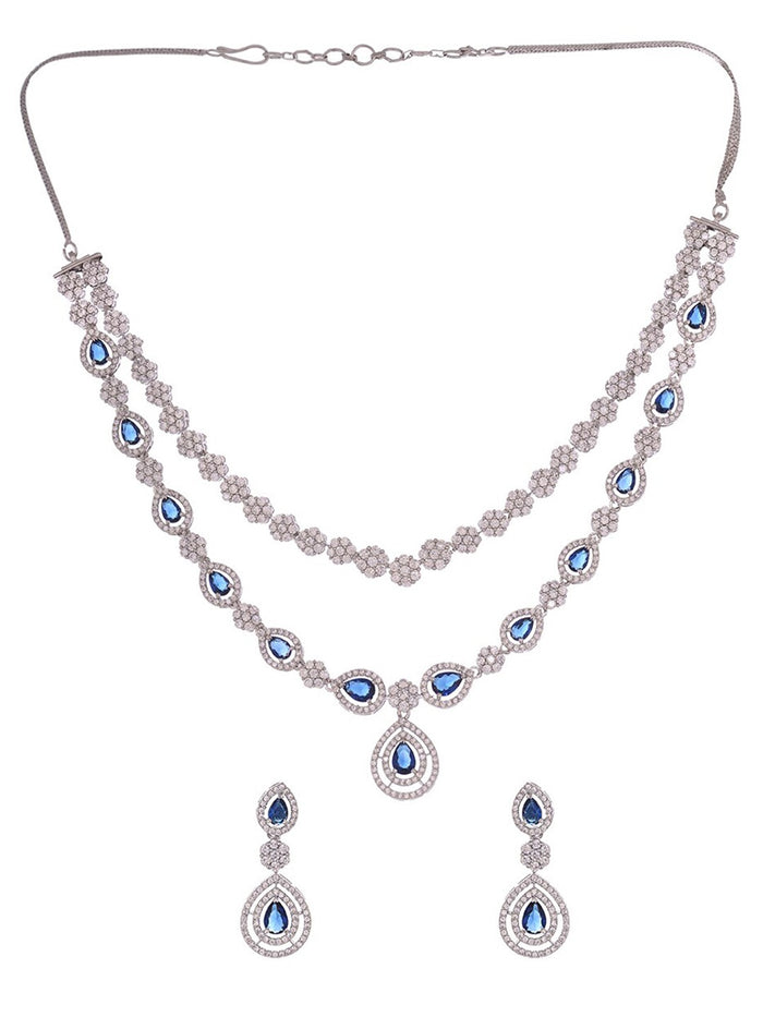 Women Silver-Plated Ad-Studded Necklace And Earrings