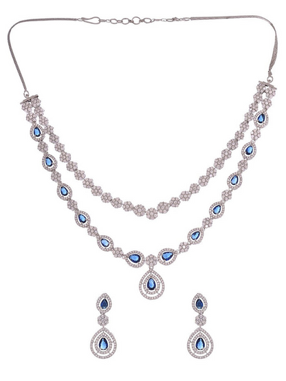 Women Silver-Plated Ad-Studded Necklace And Earrings