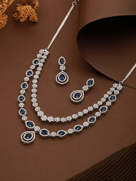 Women Silver-Plated Ad-Studded Necklace And Earrings