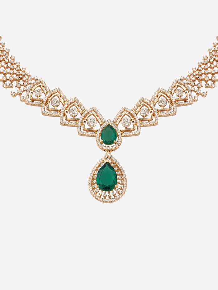 Gold Plated Cubic Zirconia Studded Necklace & Earrings