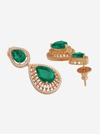 Gold Plated Cubic Zirconia Studded Necklace & Earrings