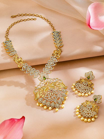24K Gold Plated Ruby & Emerald Cubic Zirconia Studded Traditional  Jewelry Set