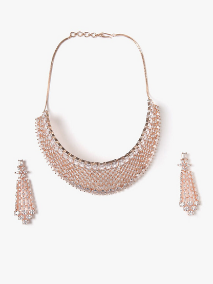 Rose Gold-Plated American Diamond-Studded Jewellery Set